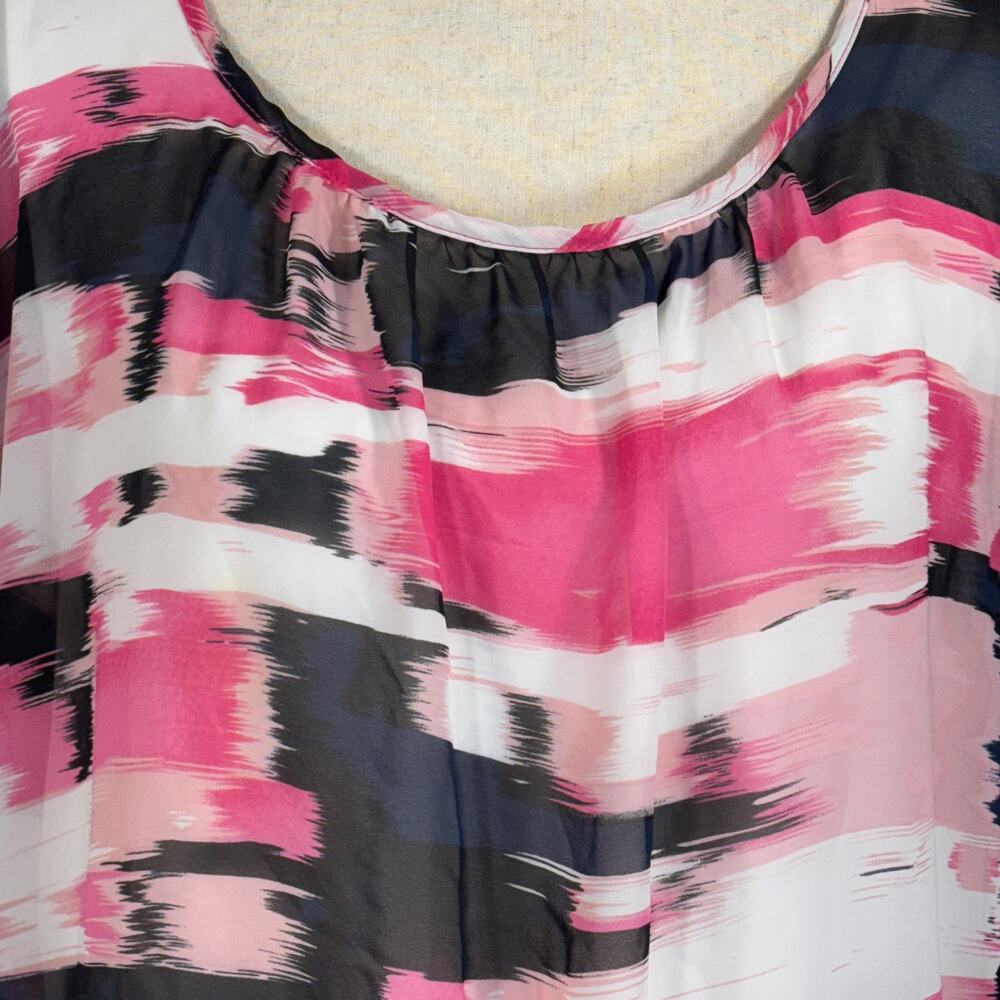 Style & Co X-Large Blouson Top Abstract Lined Flutter Sleeve Pullover Scoop Neck - Picture 6 of 8